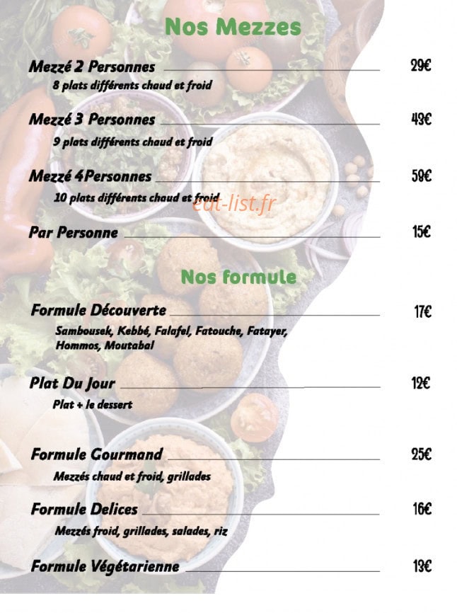 Delices libanais — carte page 1