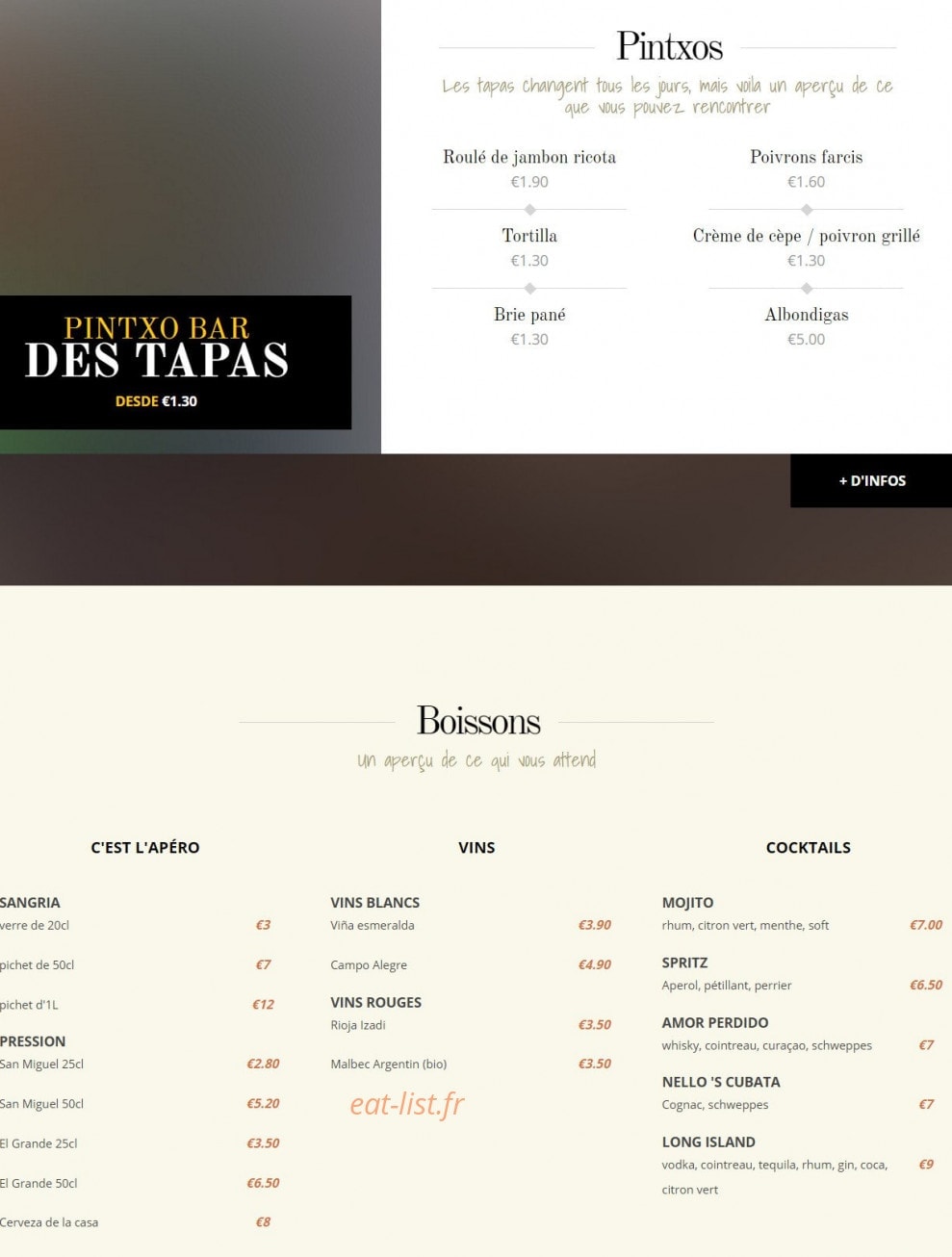 El Pintxo — carte page 2