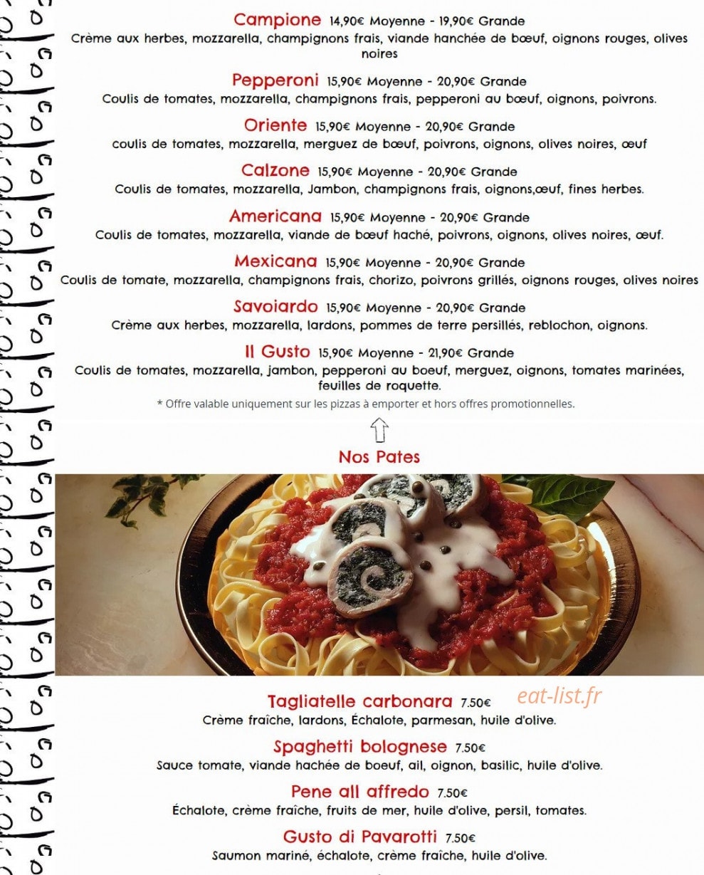 Gusto Pizza — carte page 2