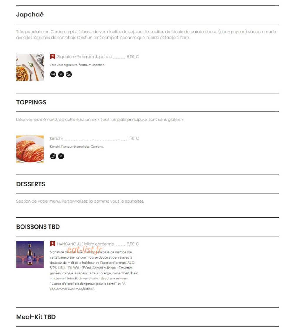 Joie Joie — carte page 2