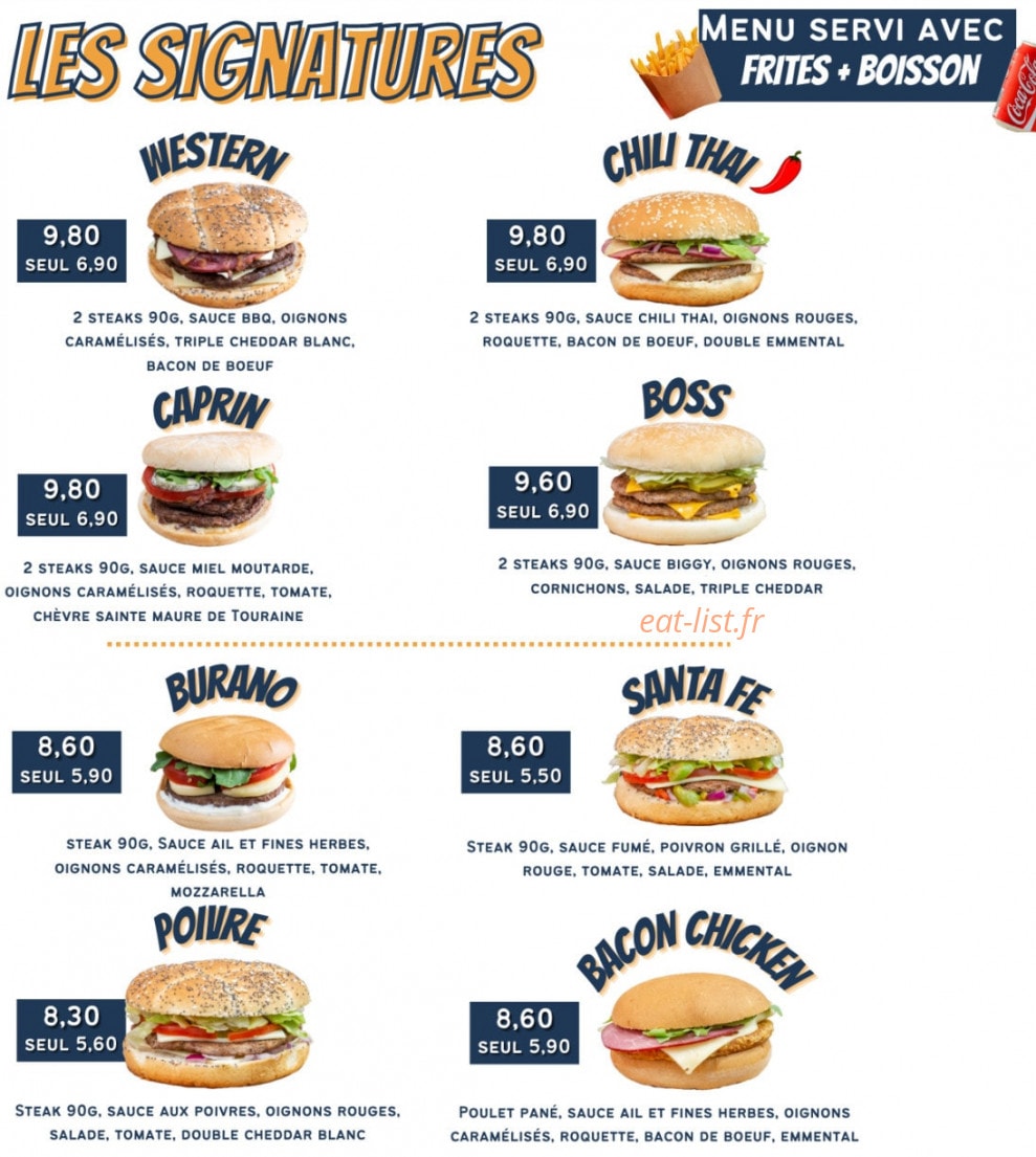 Jub's Burger — carte page 1