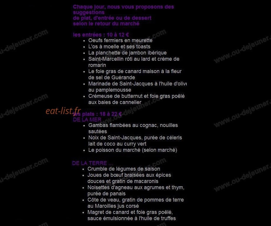 L' Atelier Gourmand — carte page 1