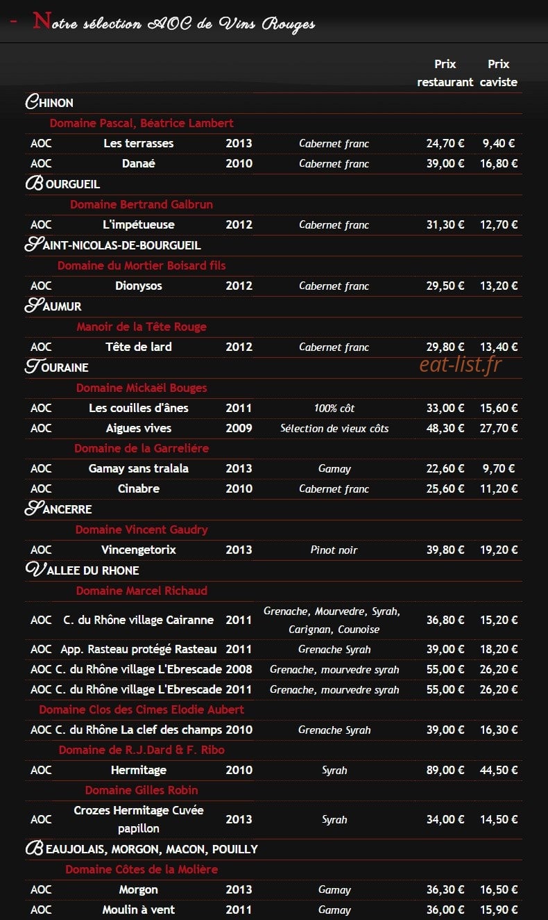 L'Hédoniste — carte page 2