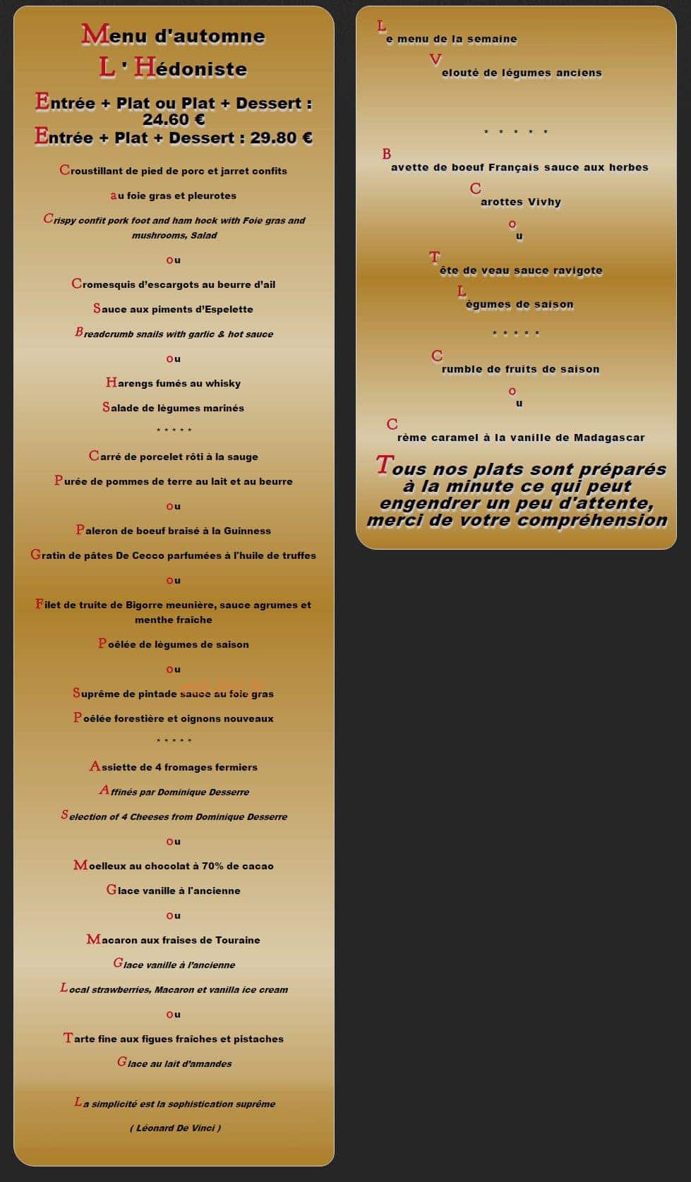 L'Hédoniste — carte page 1