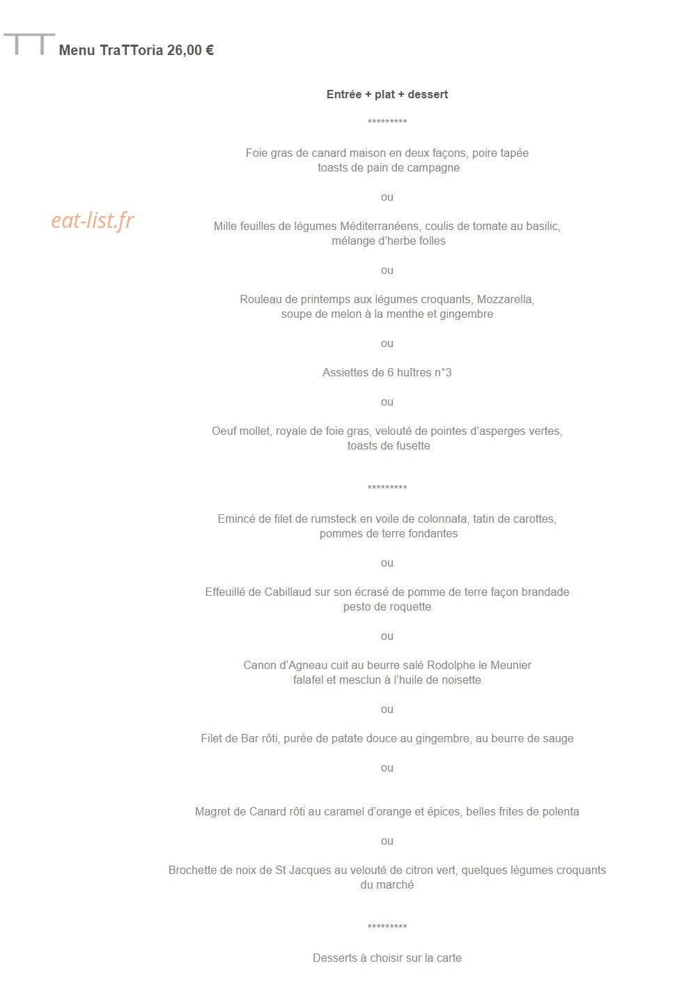 La trattoria des Halles — carte page 2