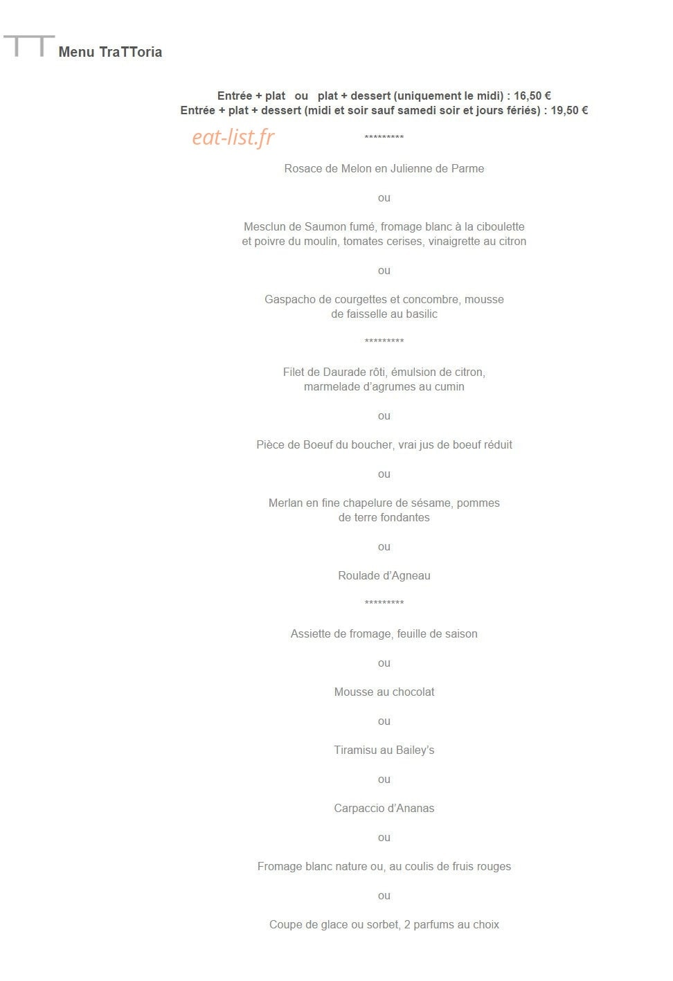 La trattoria des Halles — carte page 1