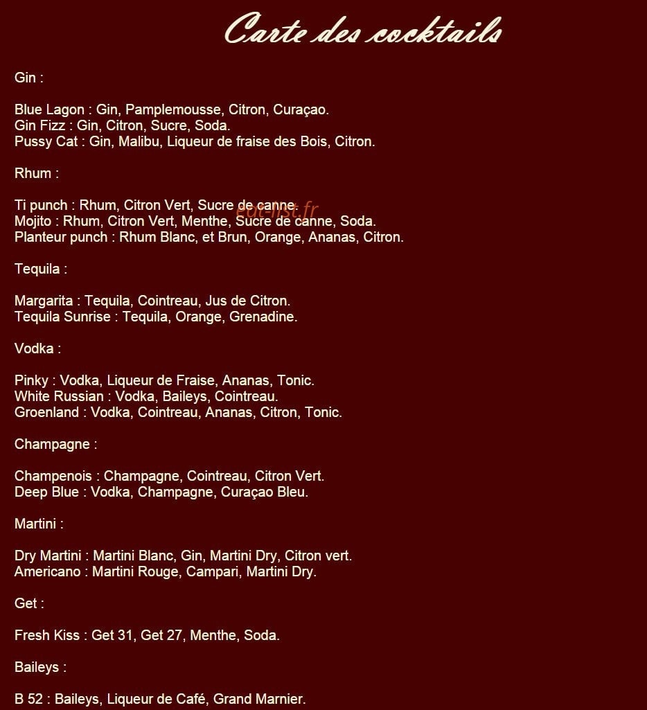 Le Baccara — carte page 10