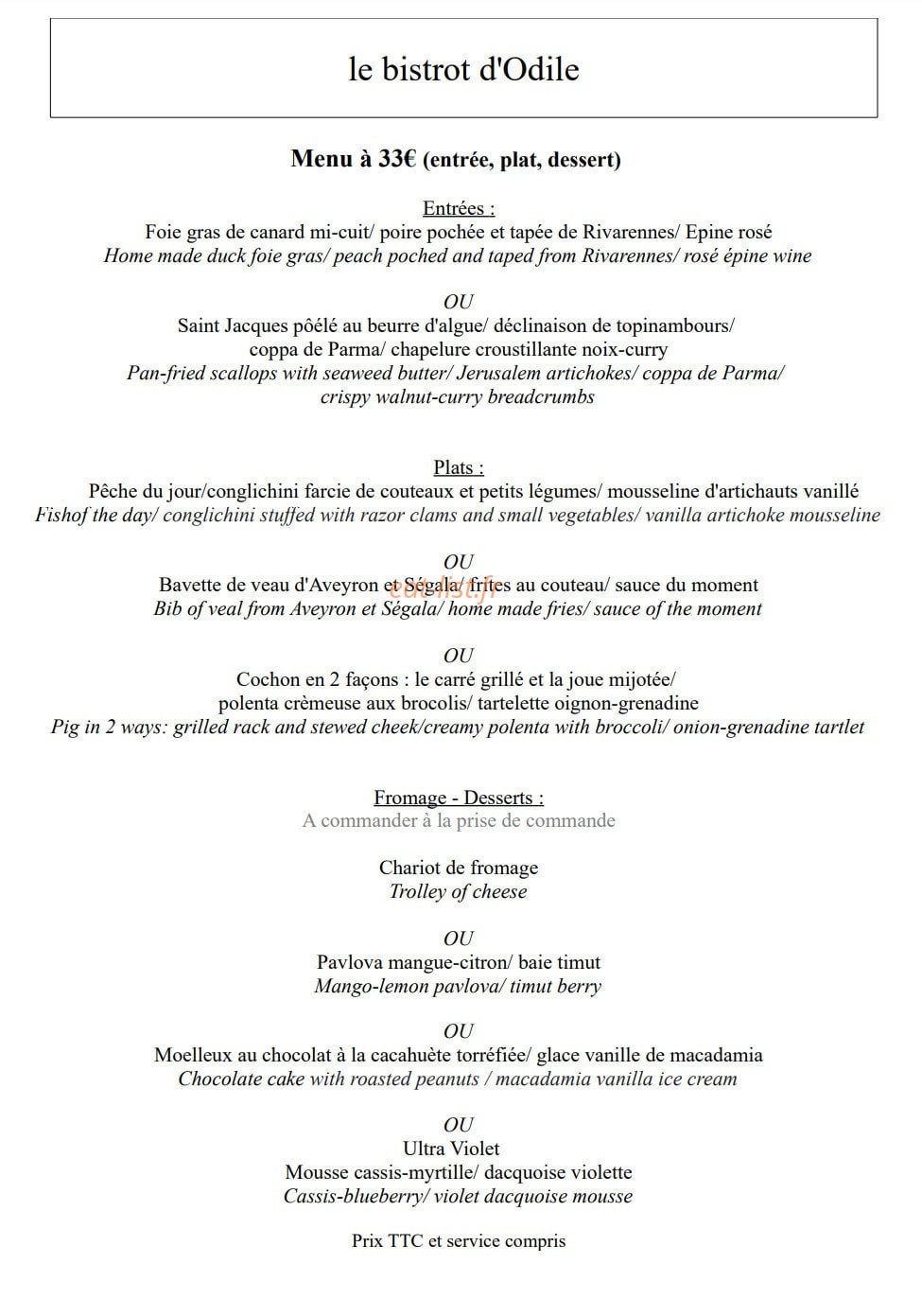 Le Bistrot d'Odile — carte page 2