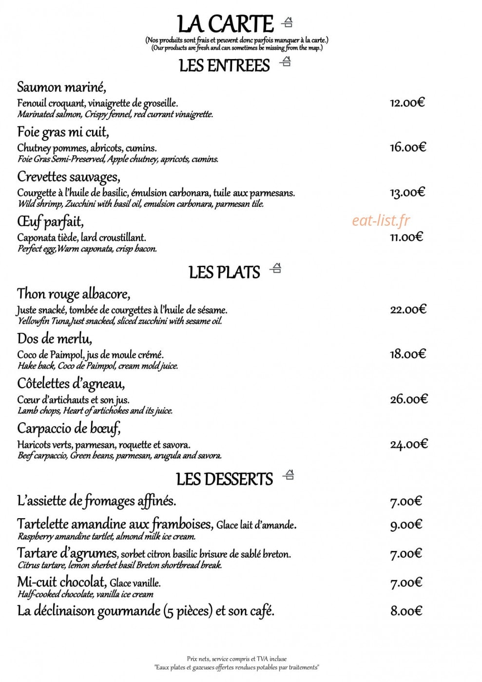 Le Bistrot des Belles Caves — carte page 2