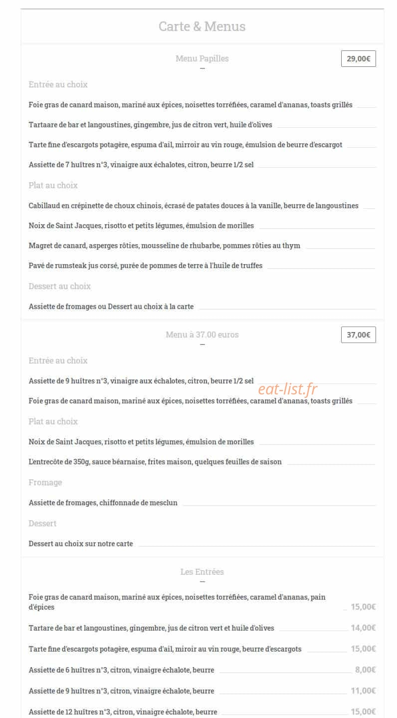 Le Bistrot des Halles — carte page 1