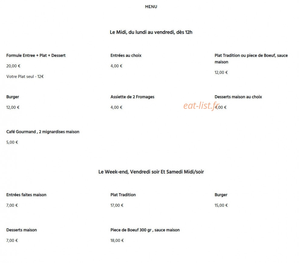 Le Bistrot du 60 — carte page 1