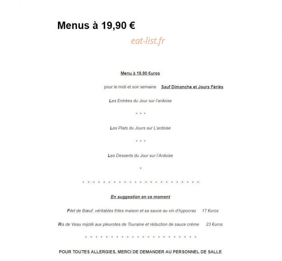 Menu Le Mastroquet - Menus à 19,90 €