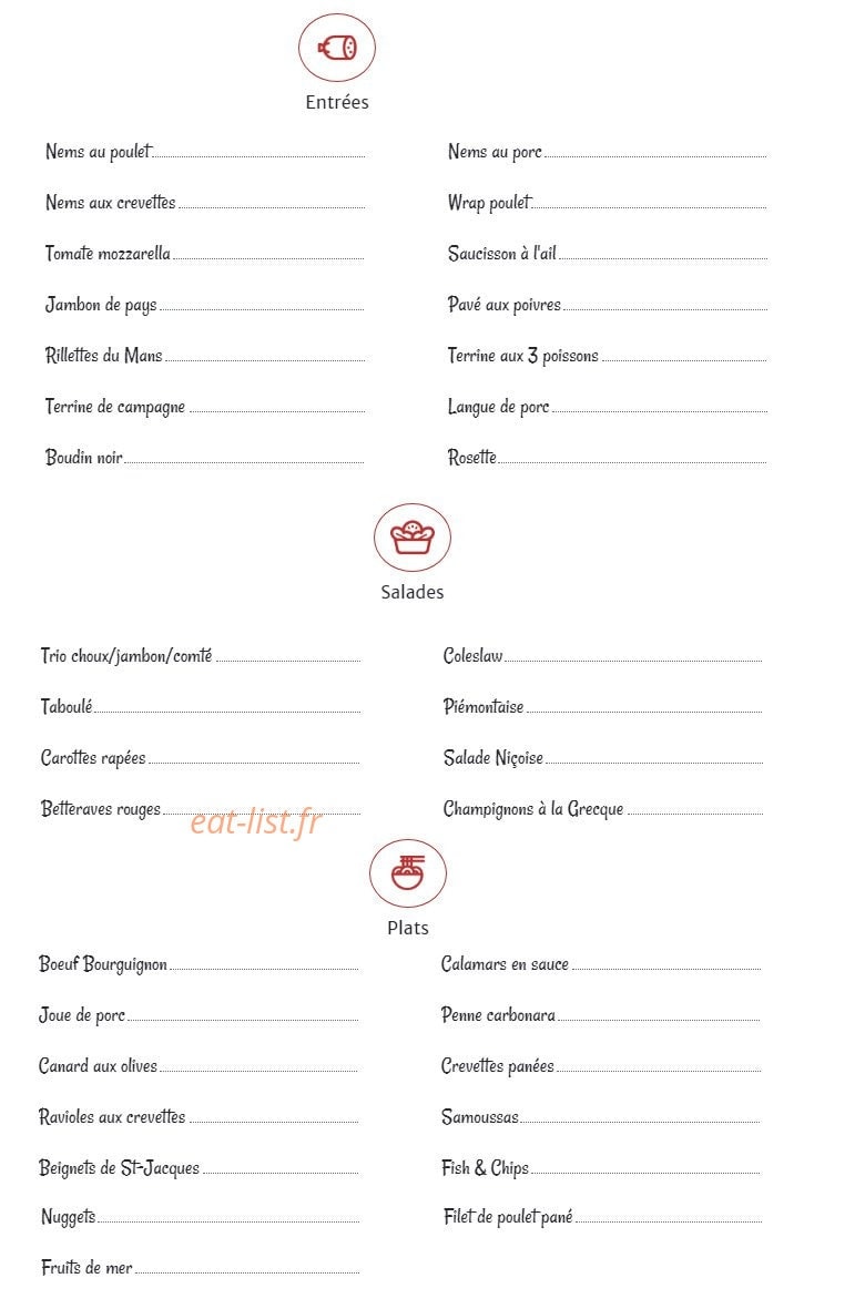Carte et menu de Les Bonnes Grillades à Tours — Entrées, salades, plats