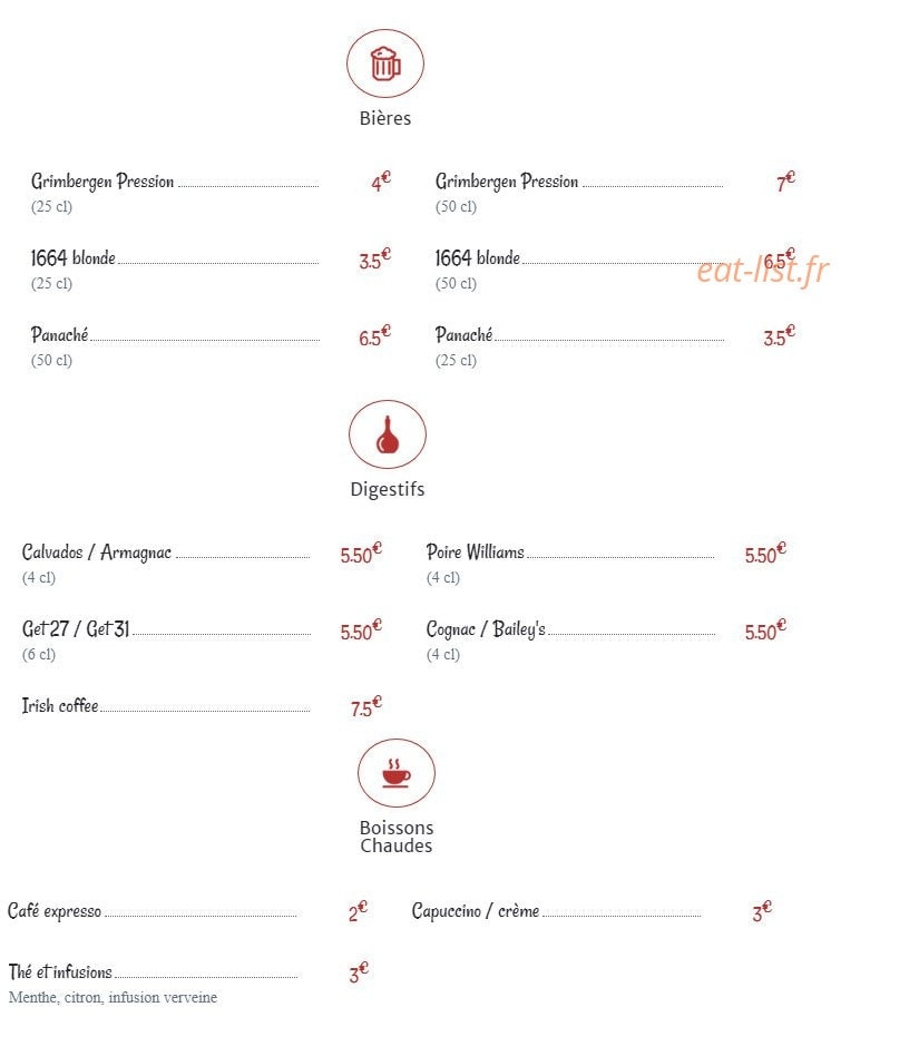 Carte et menu de Les Bonnes Grillades à Tours — Bières, digestifs, boissons chauds