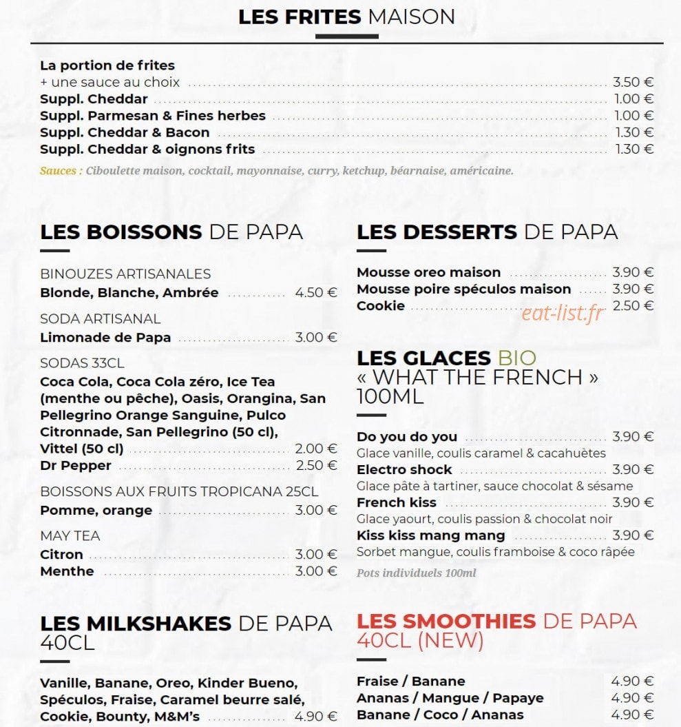 Les burgers de papa — carte page 4
