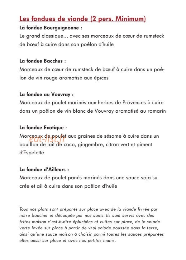 Carte et menu de Les Pierres Fondues à Tours — Les fondues de viande
