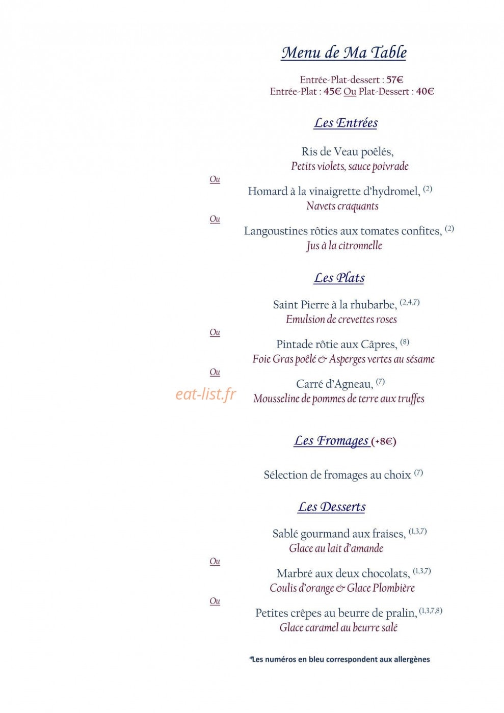 Ma Table — carte page 1