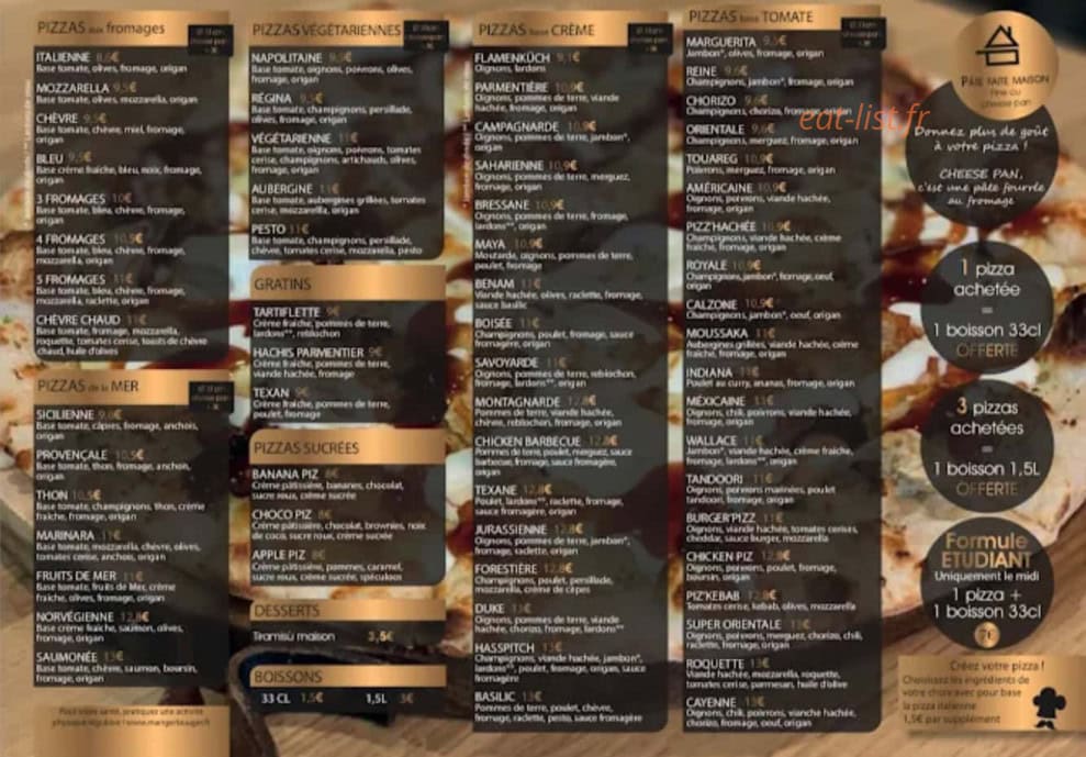 Mille et une Pizzas — carte page 1