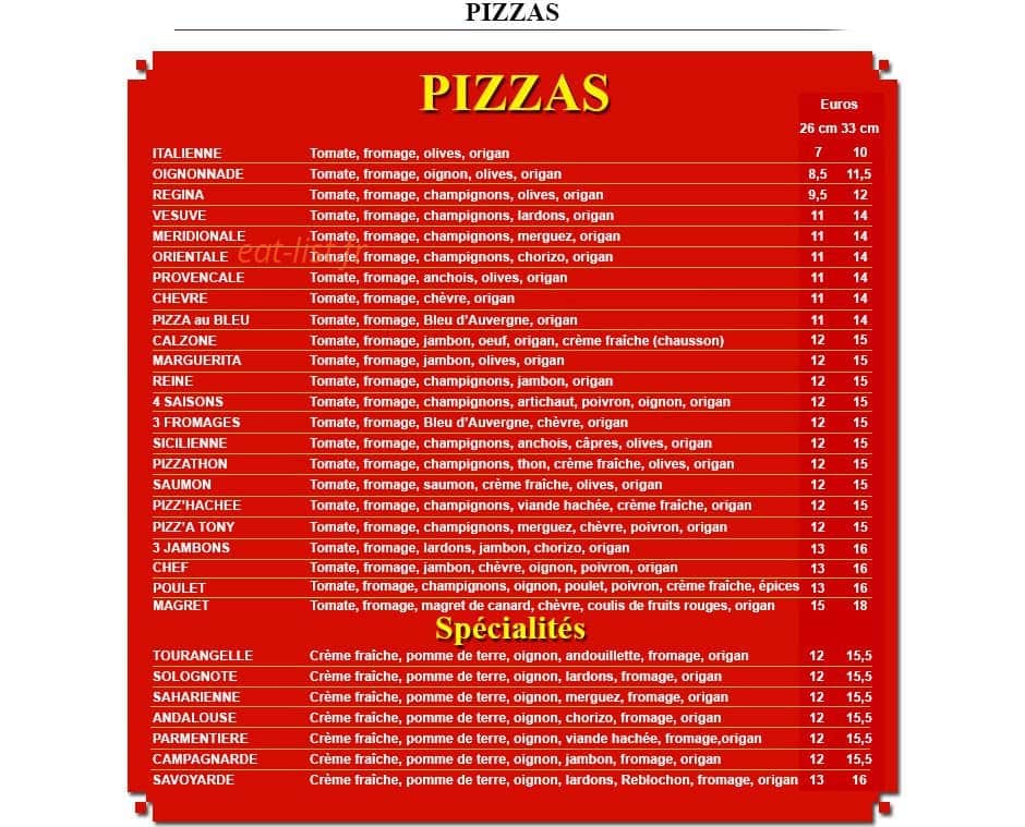 Pizz'à Tony — carte page 1