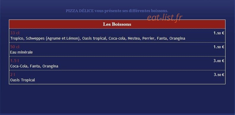 Pizza Délice — carte page 10