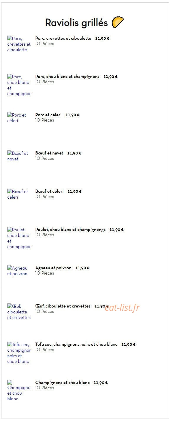Shunfa Raviolis — carte page 2