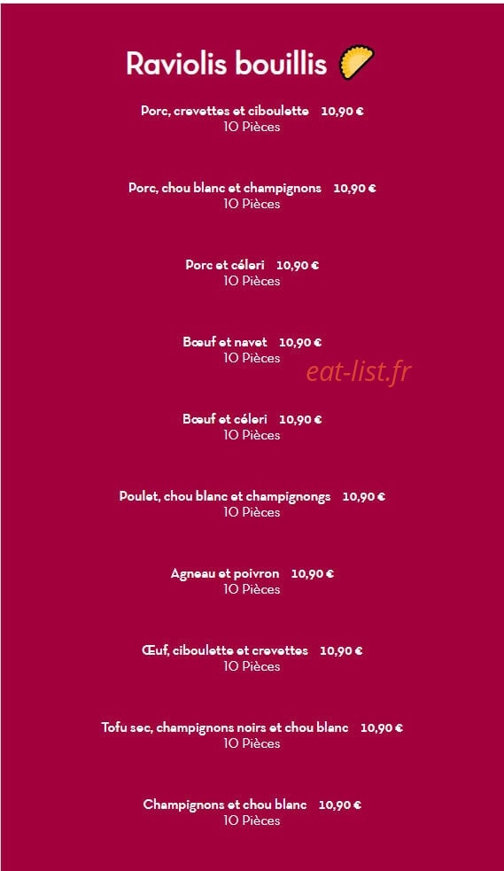 Shunfa Raviolis — carte page 1