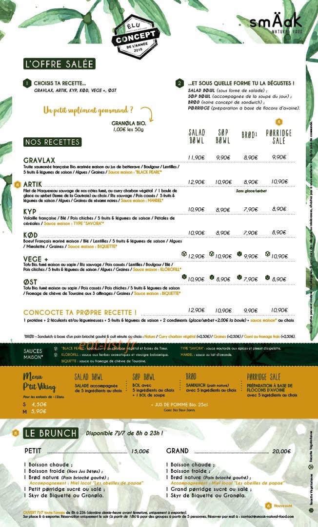 SmÄak Natural Food — carte page 1