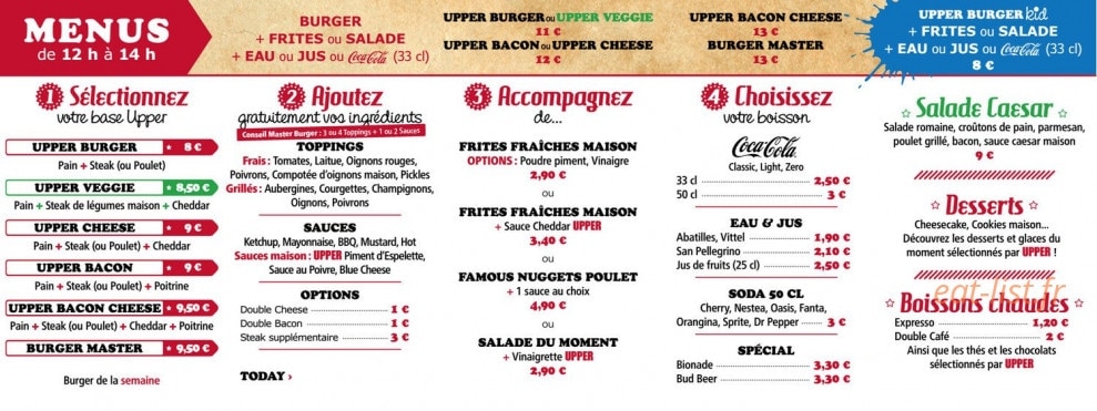 Upper Burger — carte page 1