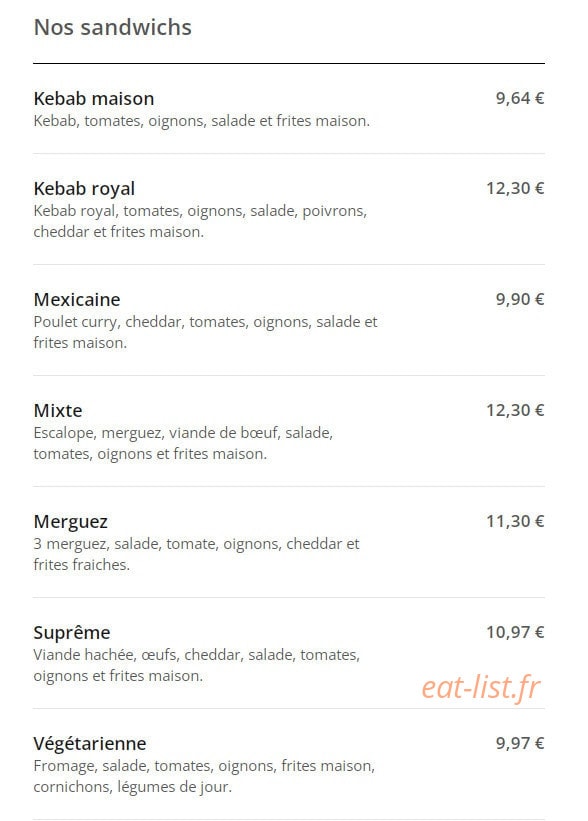 Zir Food — carte page 2