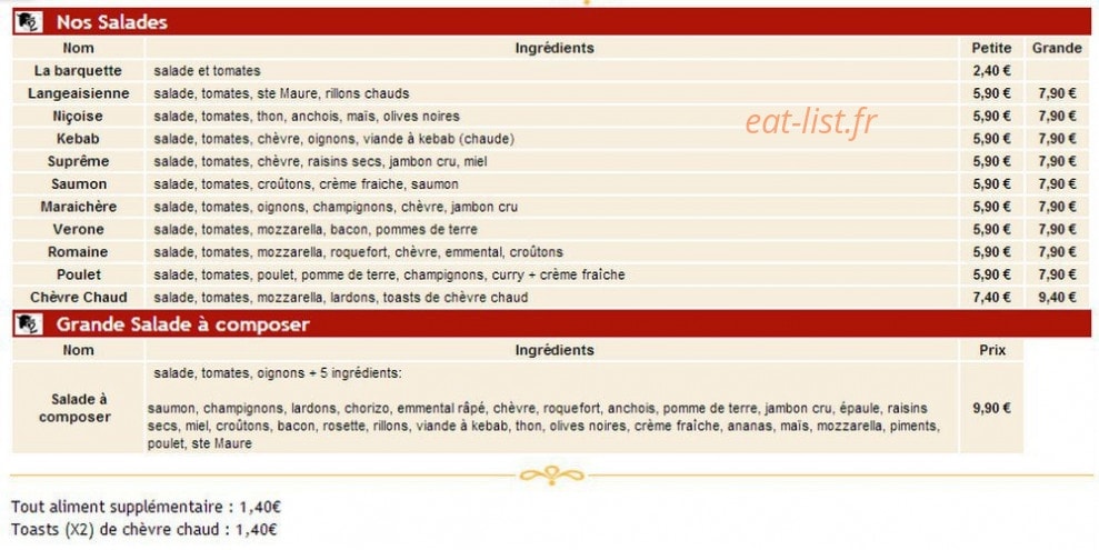 La Fringale — carte page 9