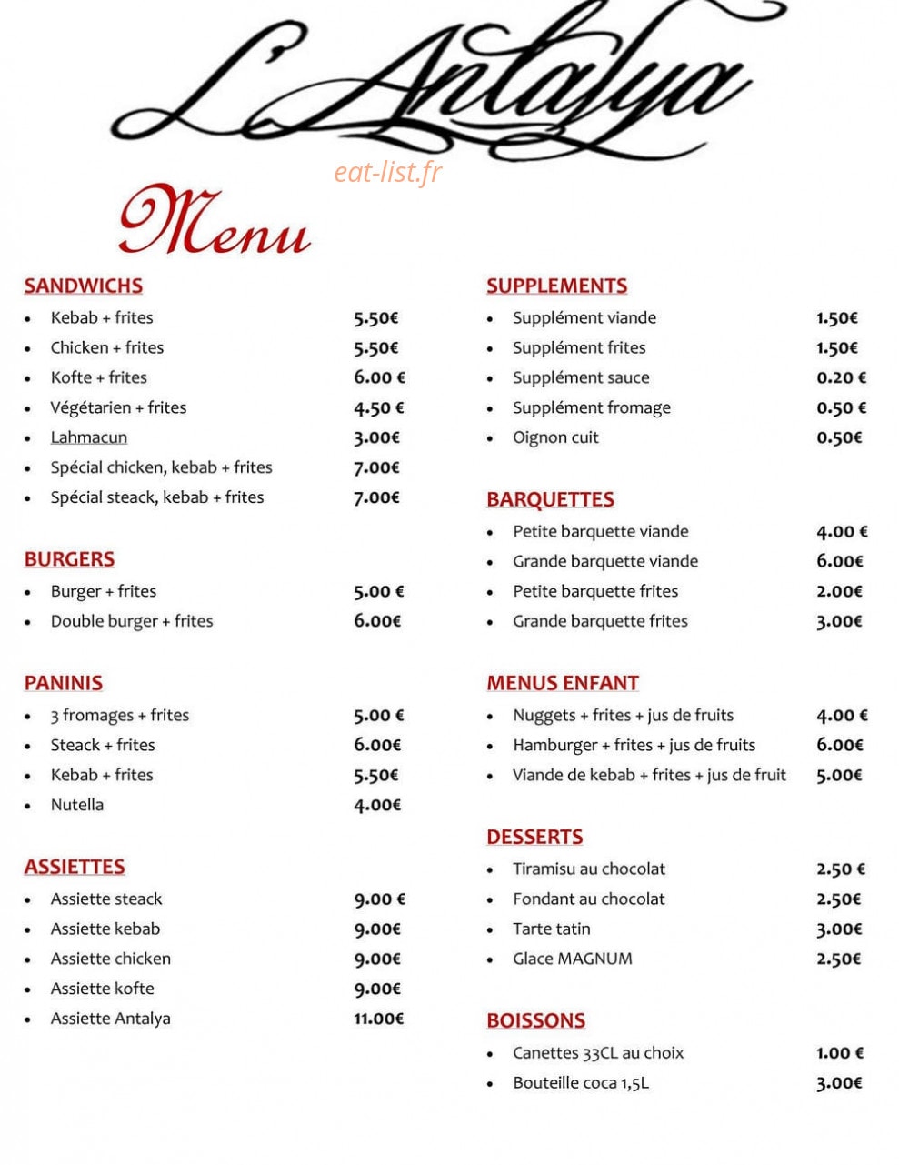 Antalya Kebab — carte page 2