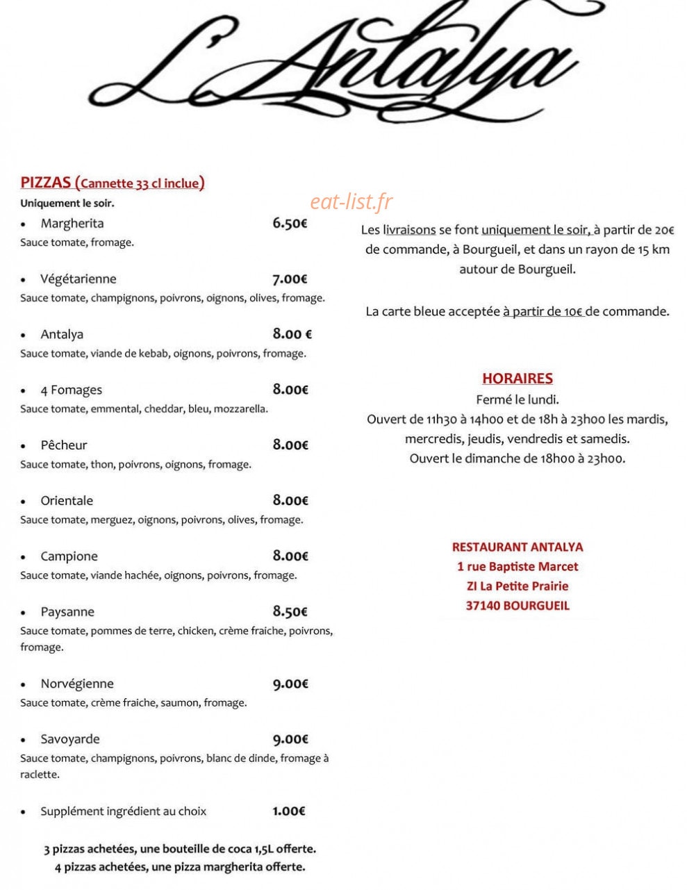 Antalya Kebab — carte page 1