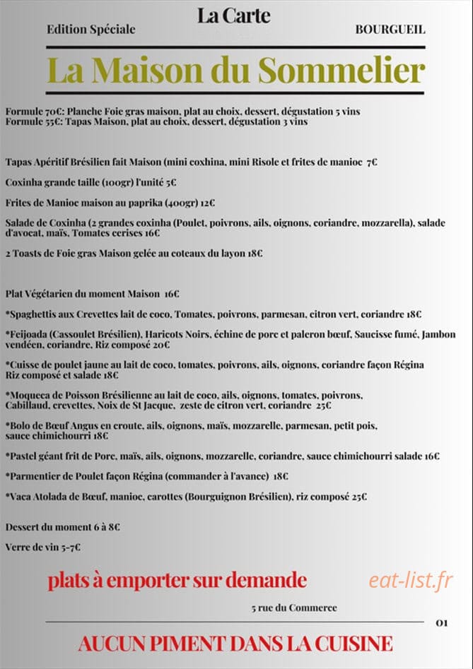 La Maison du Sommelier — carte page 1