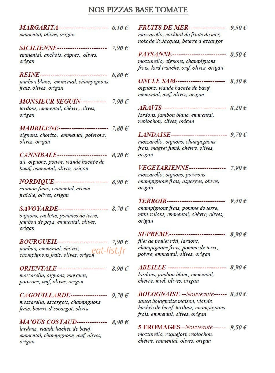 La Trattoria — carte page 1