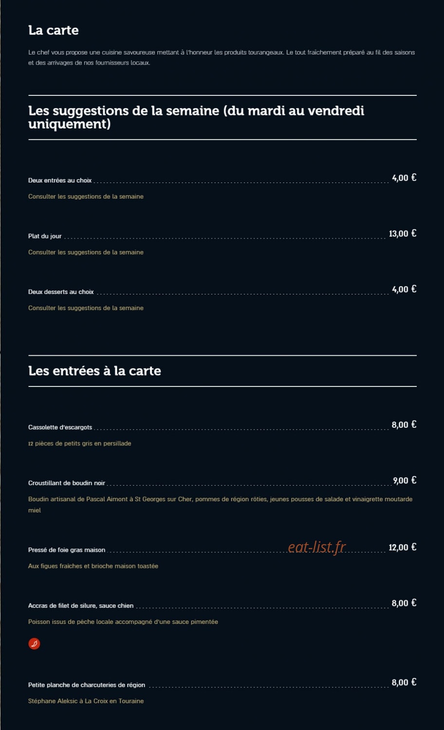 BistrOterre — carte page 1