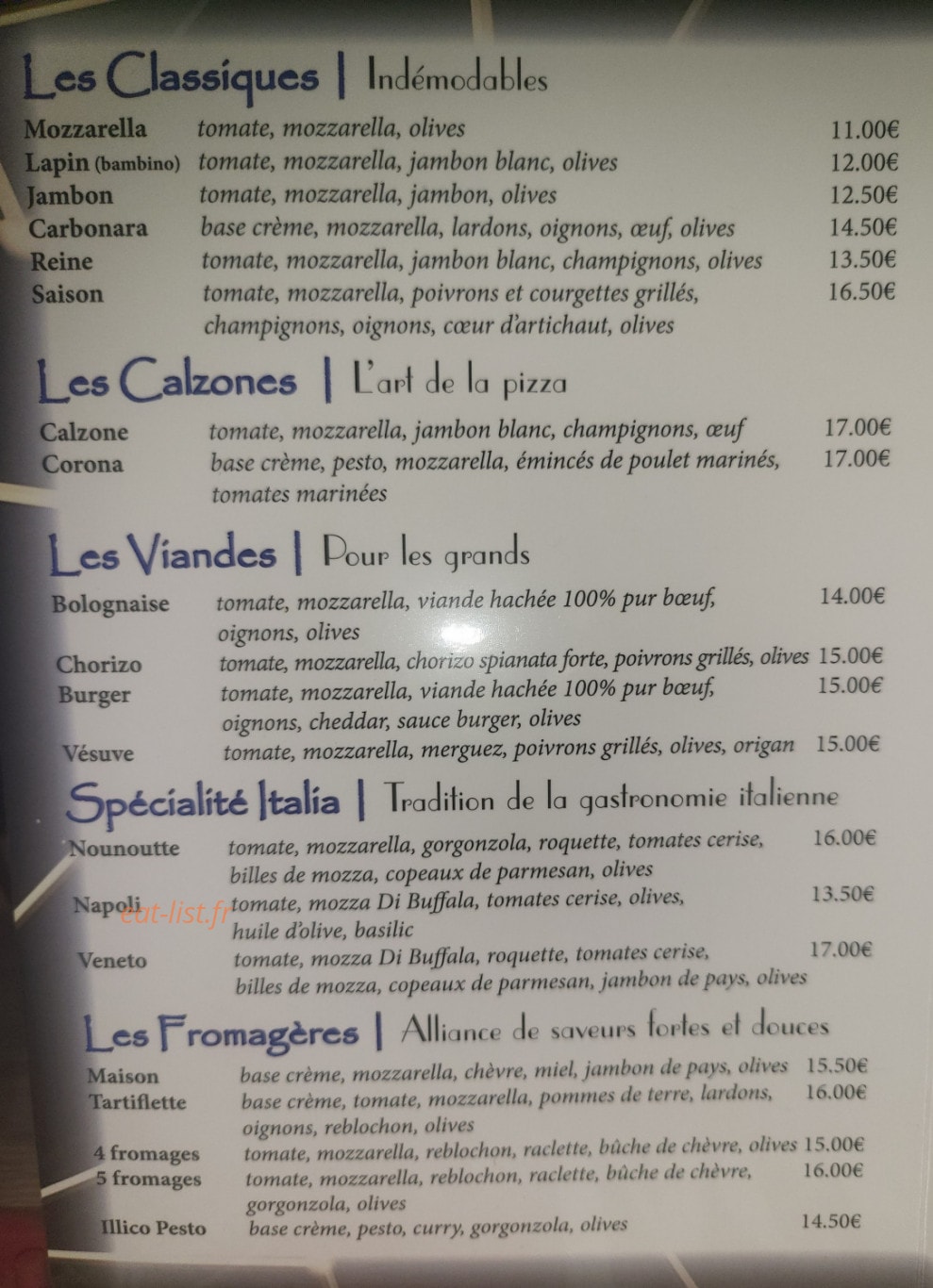 Pizzeria El Calzone — carte page 2