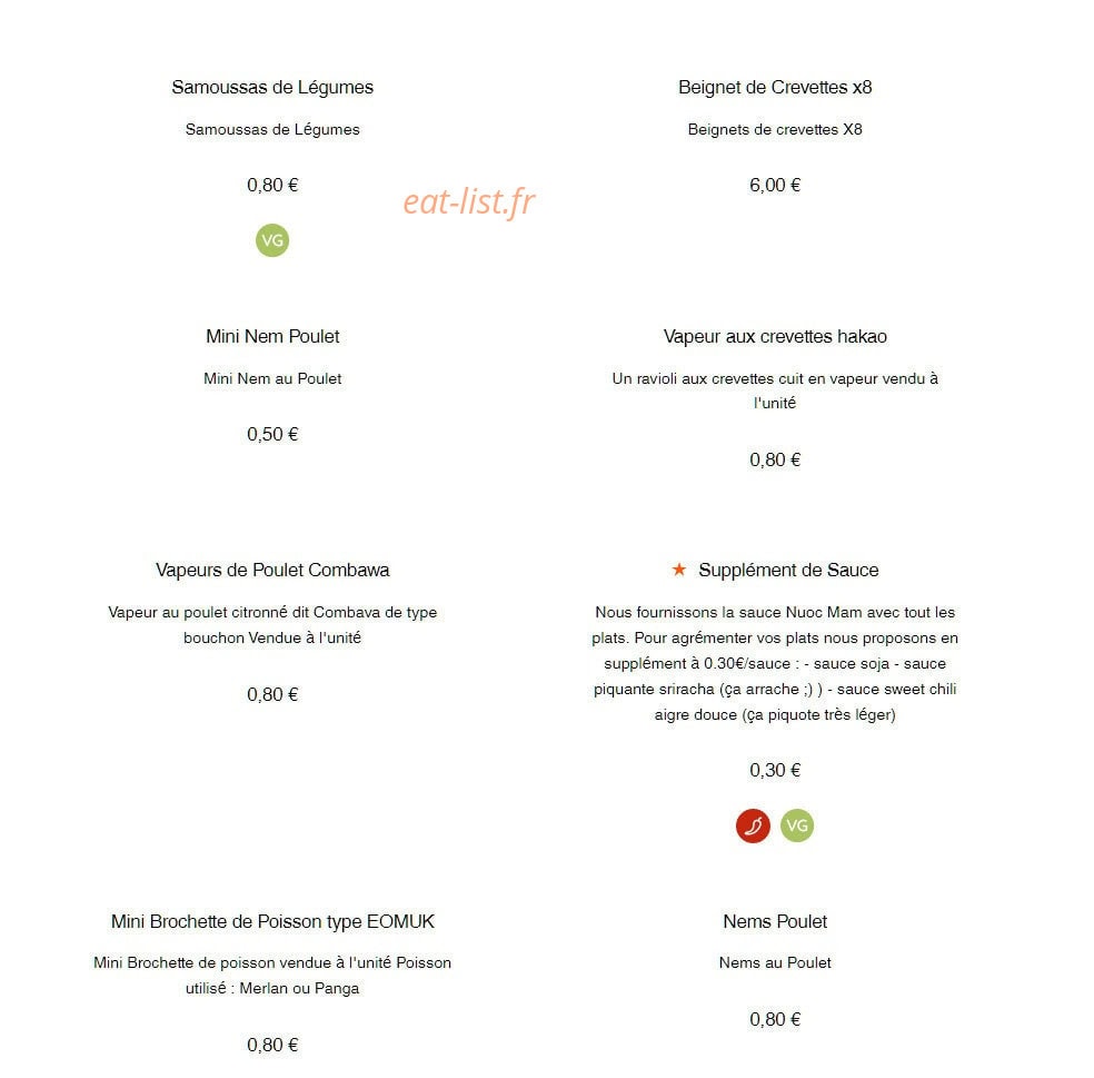 Vietnamfood — carte page 2