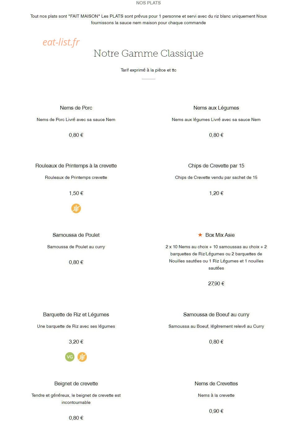 Vietnamfood — carte page 1