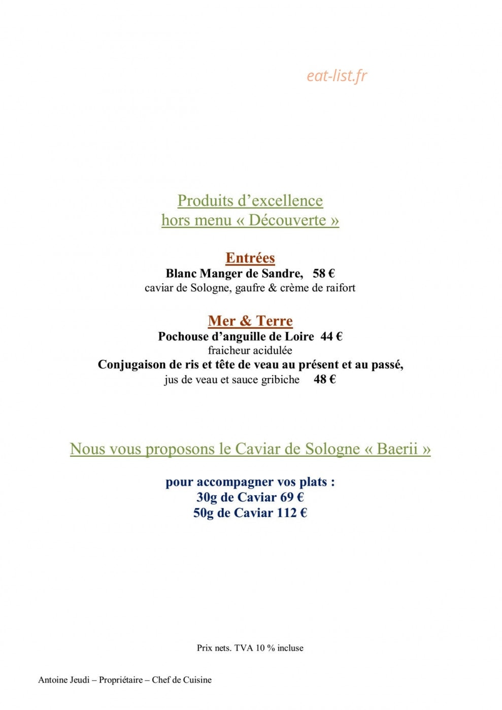 Auberge du Bon Laboureur — carte page 1