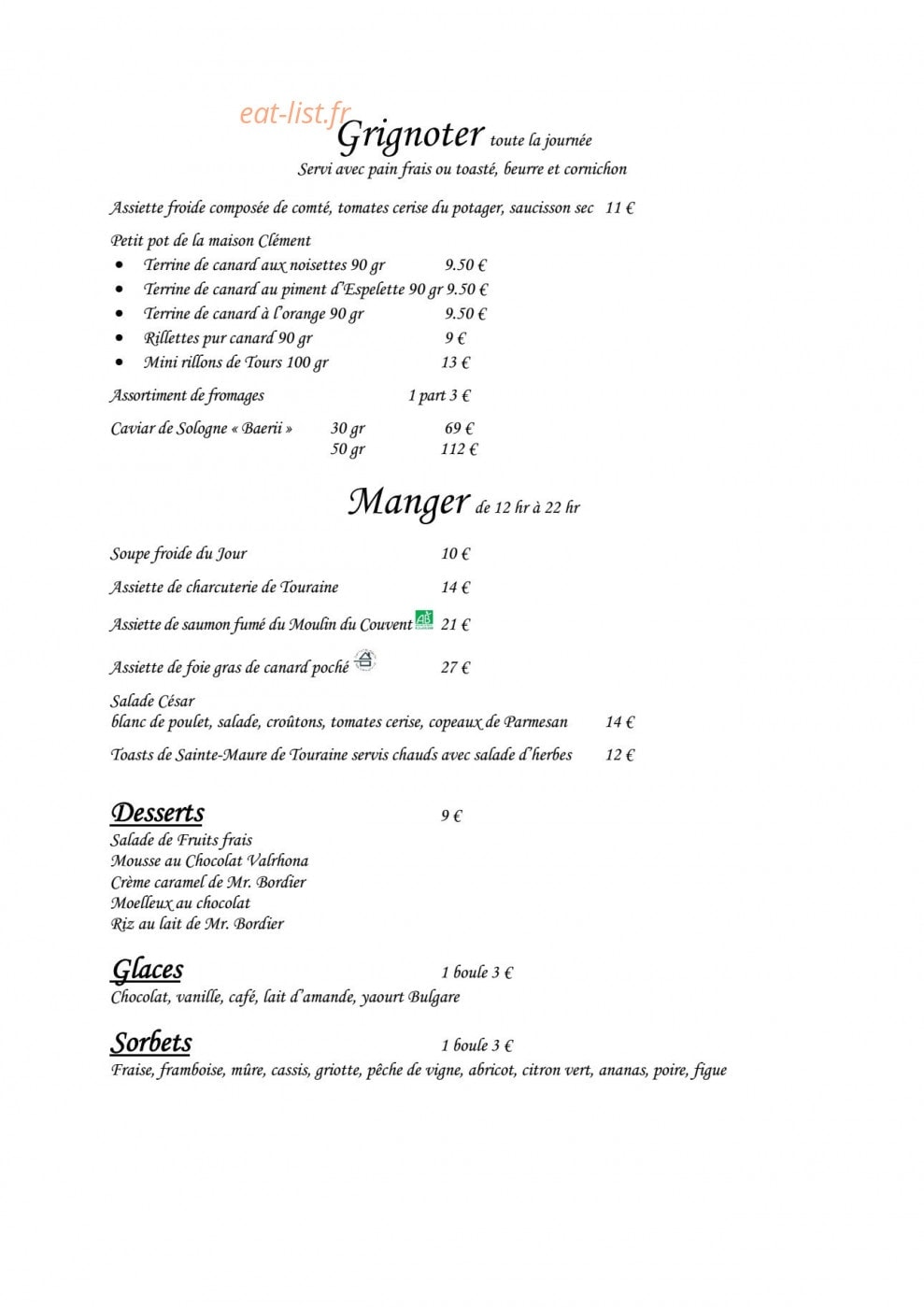 Auberge du Bon Laboureur — carte page 4