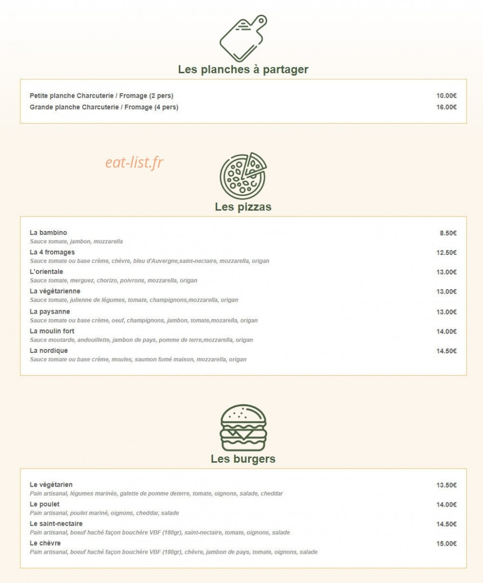 Brasserie & Bar Le Moulin Fort — carte page 1