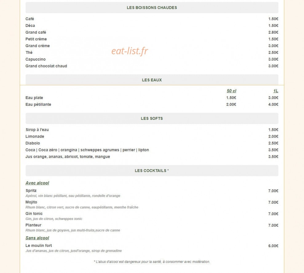 Brasserie & Bar Le Moulin Fort — carte page 6