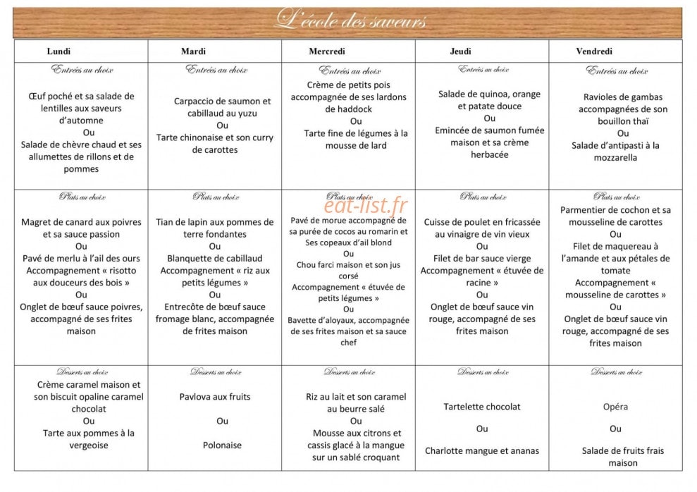 L'Ecole des Saveurs — carte page 1