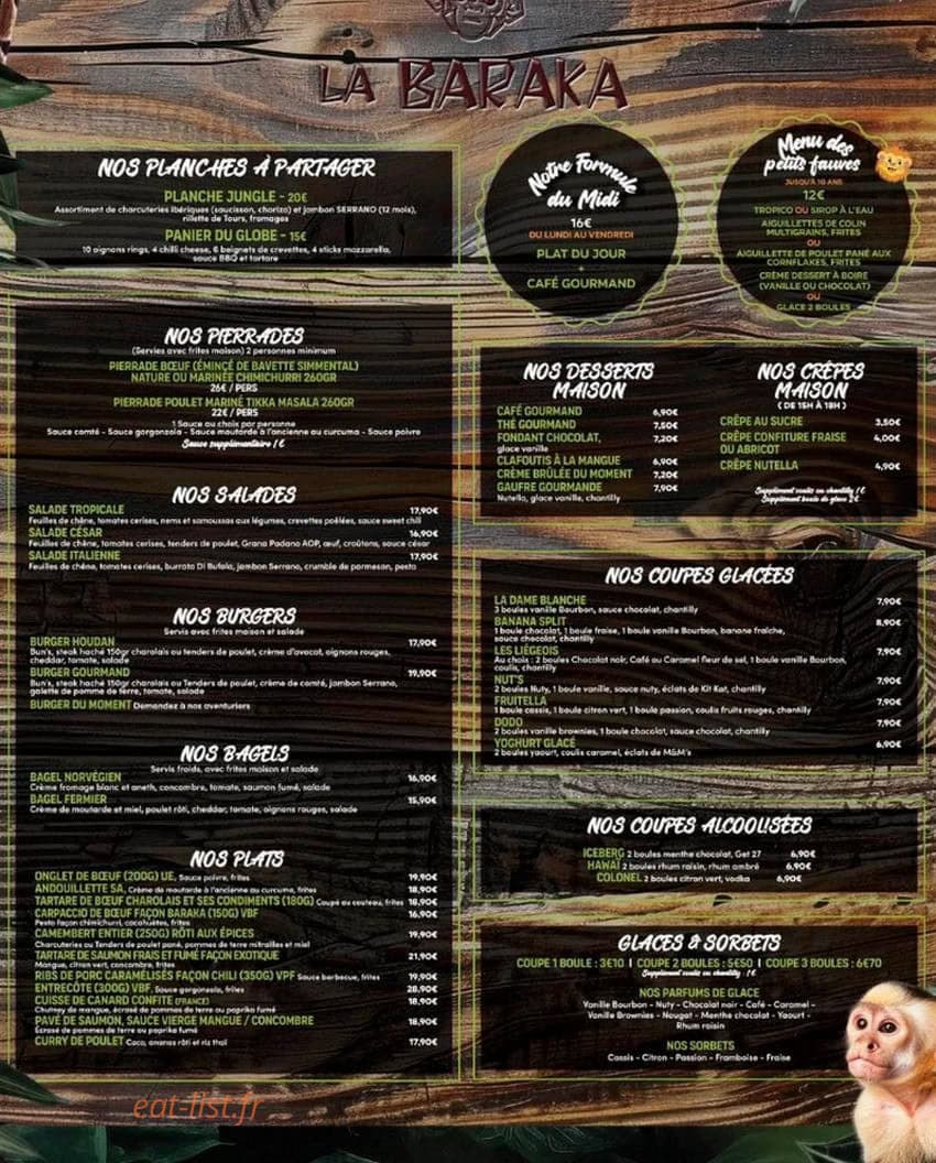 Carte et menu de La baraka à Chambray les Tours — La carte