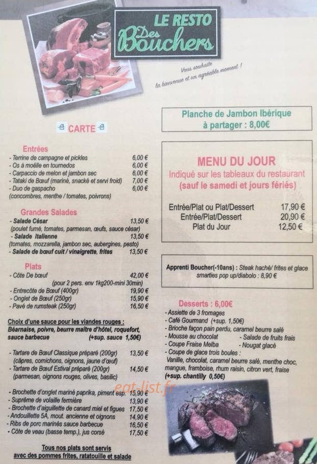 Le Resto Des Bouchers — carte page 1