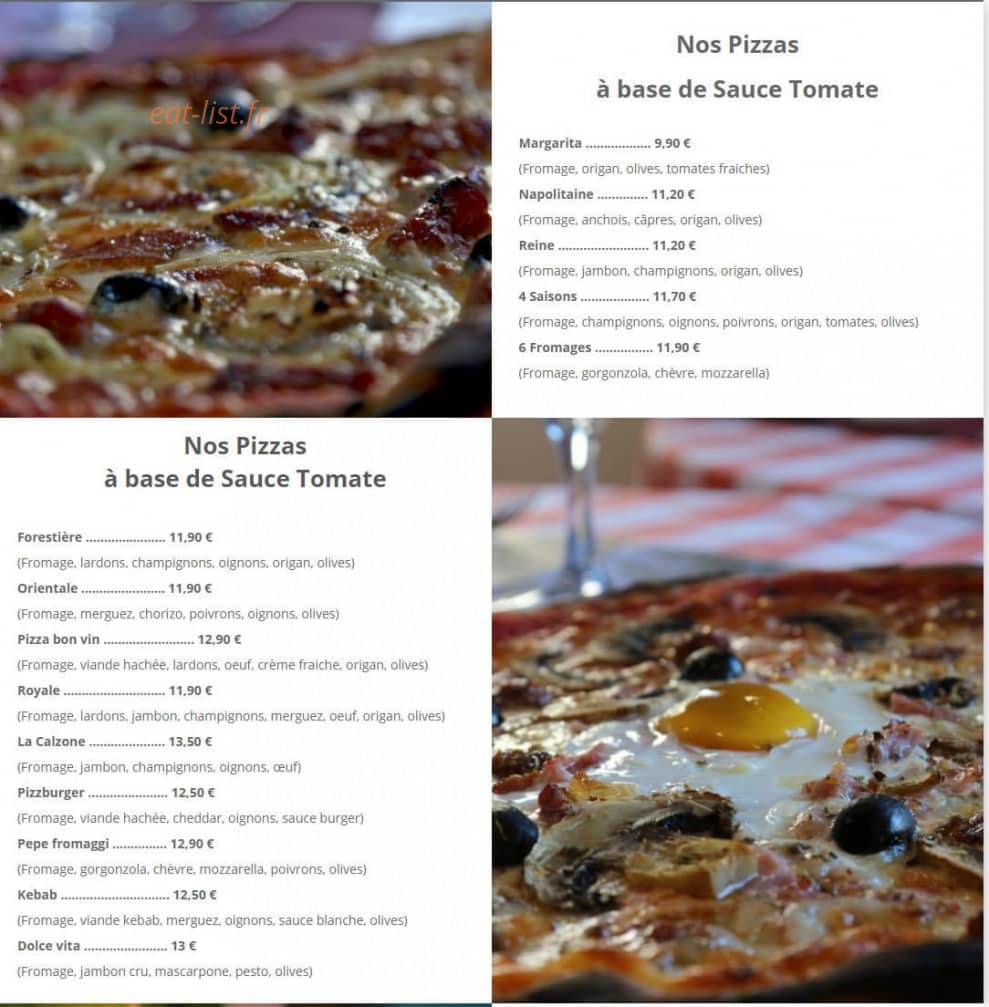 Carte et menu de Au Bon Vin De Touraine à Azay le Rideau — Les pizzas à base de sauce tomate