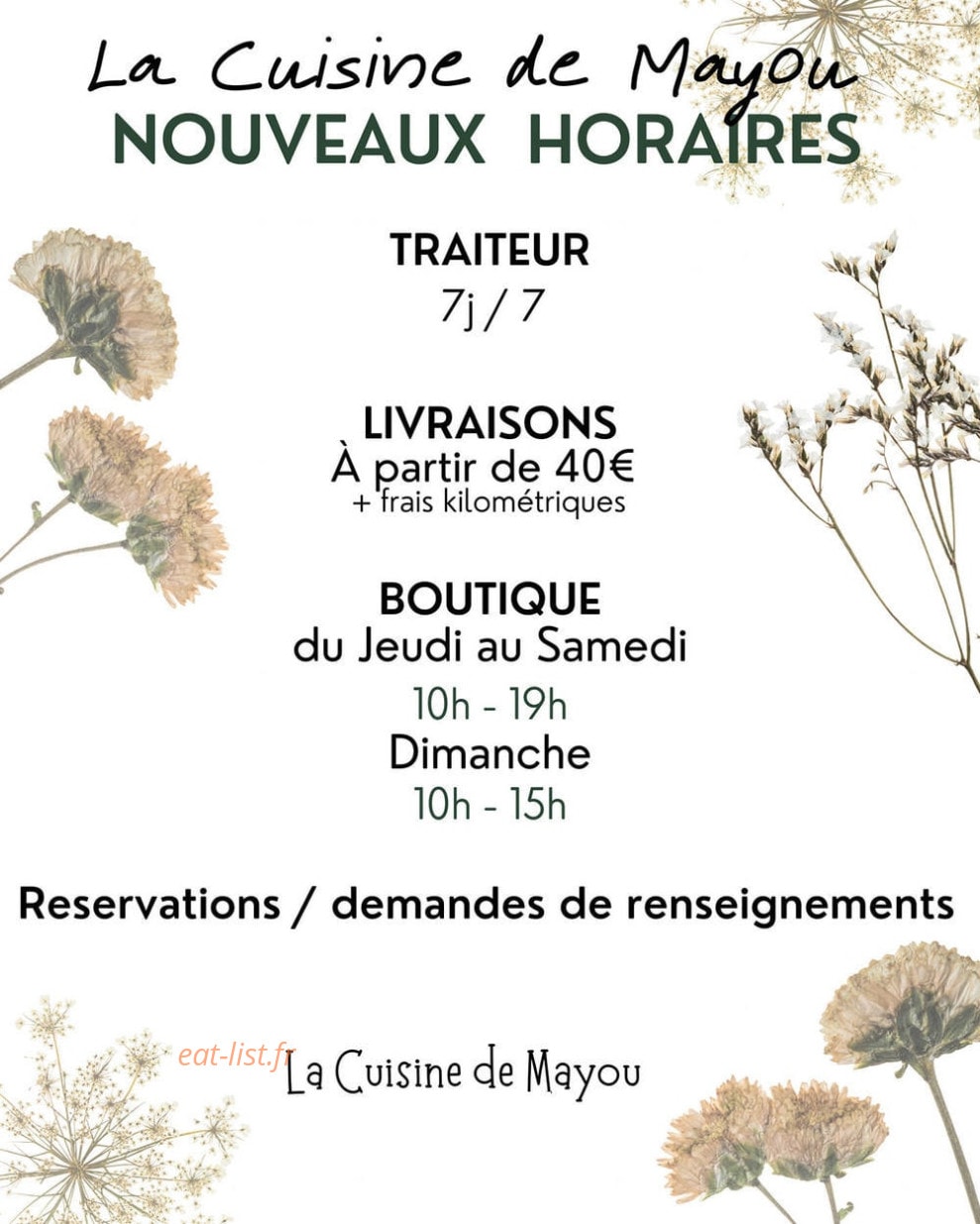 La Cuisine de Mayou — carte page 1