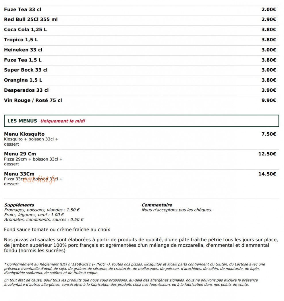 Le Kiosque à Pizzas — carte page 6