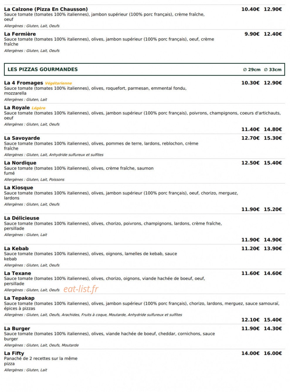 Le Kiosque à Pizzas — carte page 2