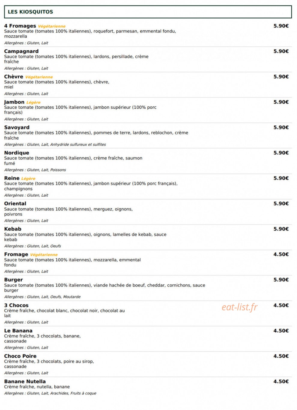 Le Kiosque à Pizzas — carte page 4
